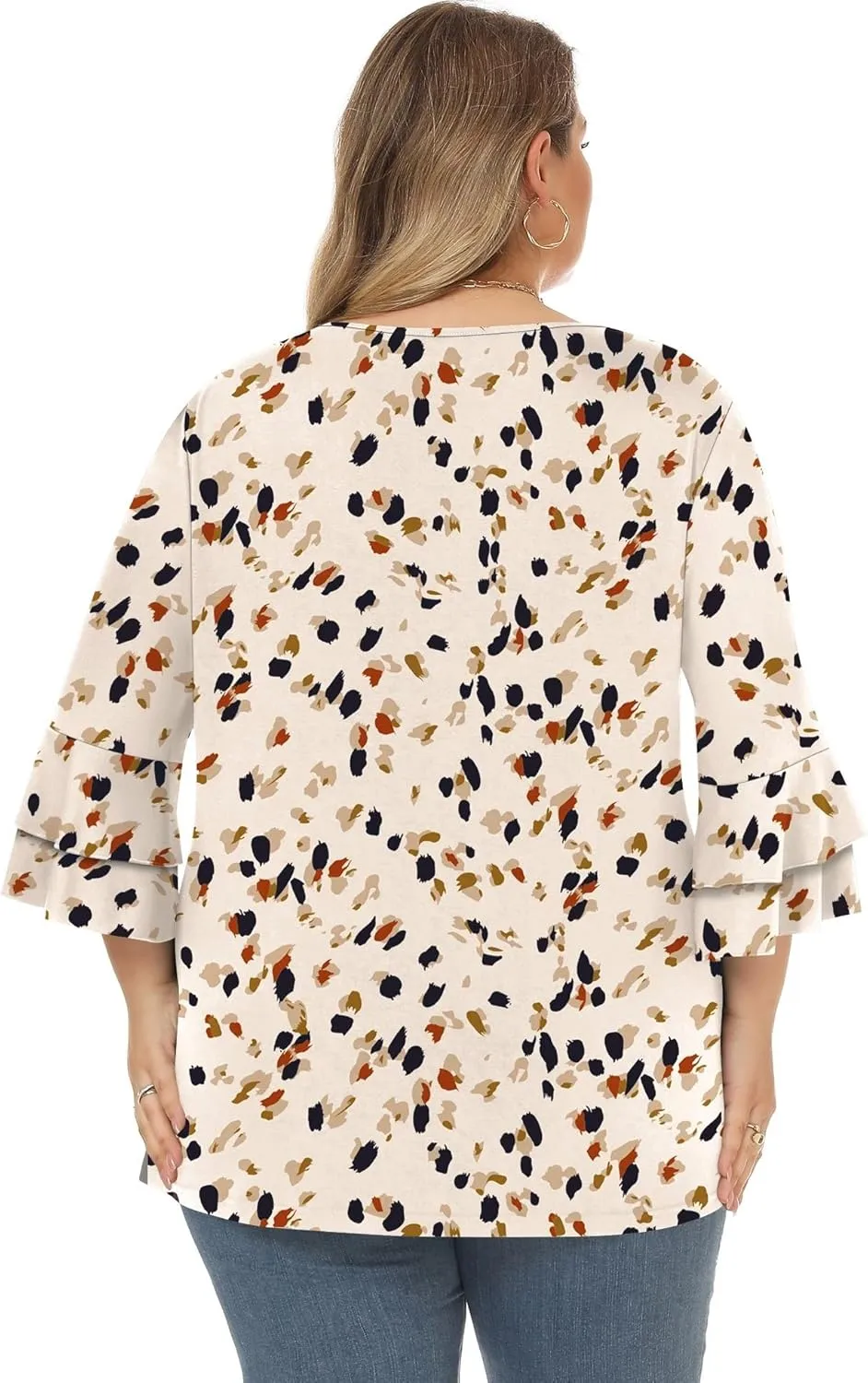 Rapbin Womens Plus Size Tops 3/4 Length Sleeve V Neck Pleated Shirts Loose Fit Tunic Blouse (1X-5X)