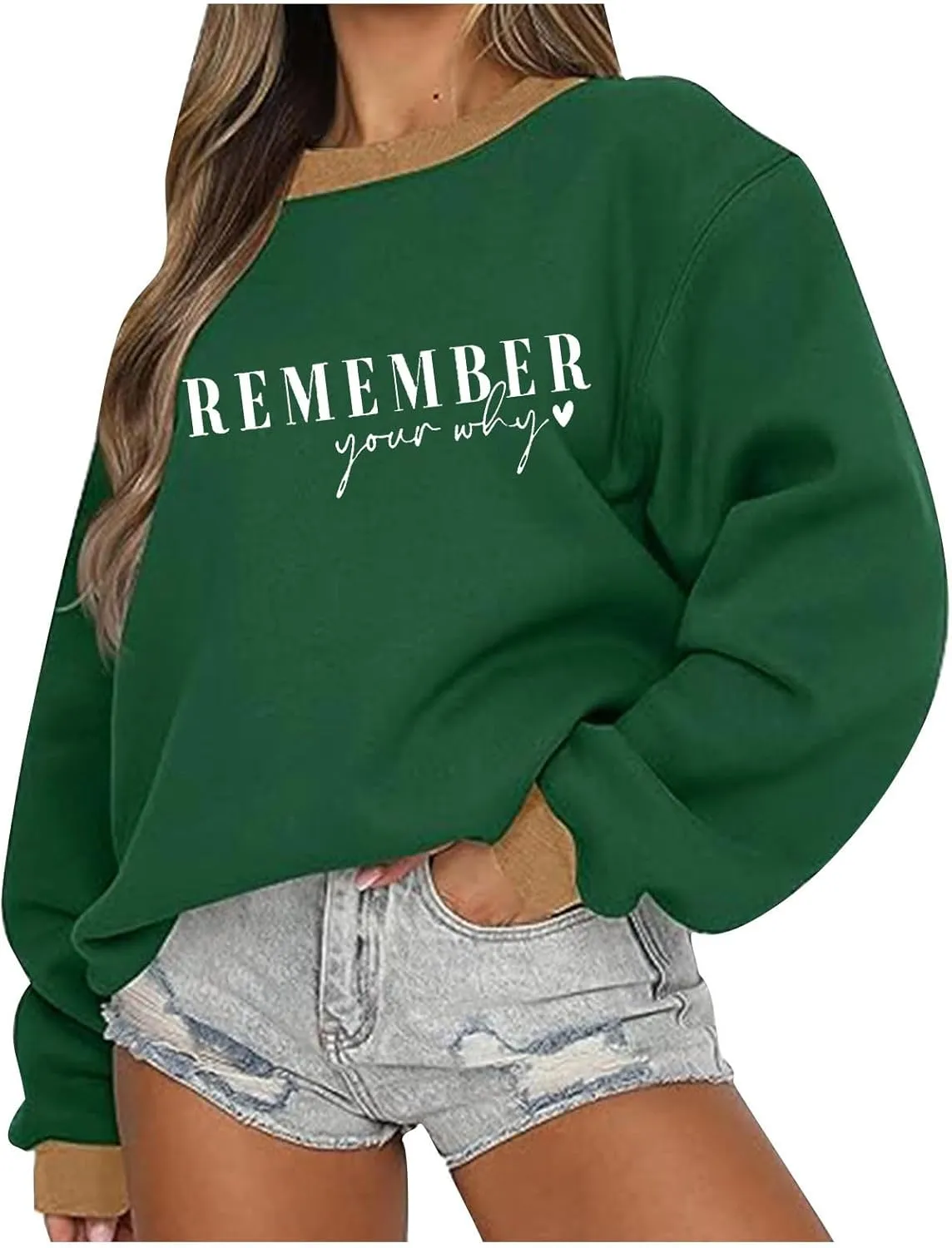 Remember Your Why Sweatshirt for Women Casual Long Sleeve Oversized Tops Trendy Crewneck Pullover Classic Solid Comfy Blouse