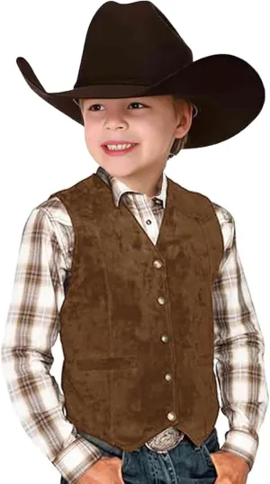 Retro Boys Cowboy Vest Vintage Faux Suede Leather Costume Style Outerwear Suits Western Sleeveless Casual Slim Fit Waistcoats