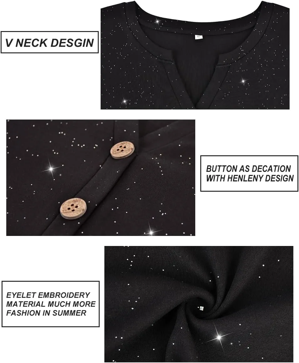 RITERA Plus Size Tops for Women V Neck Button Up Short Sleeve Henley Tshirt Casual Blouse Pullover Basic 12W 14W XL-5XL