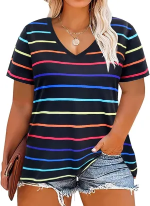 RITERA Women Plus Size Tops Tie Dye V Neck Shirt Floral Camo Summer Short Sleeve Tunic Oversized Ladies Blouse XL-5XL