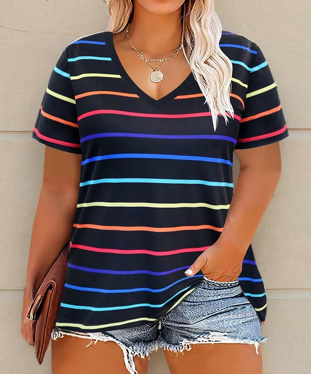 RITERA Women Plus Size Tops Tie Dye V Neck Shirt Floral Camo Summer Short Sleeve Tunic Oversized Ladies Blouse XL-5XL