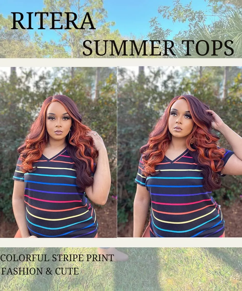 RITERA Women Plus Size Tops Tie Dye V Neck Shirt Floral Camo Summer Short Sleeve Tunic Oversized Ladies Blouse XL-5XL