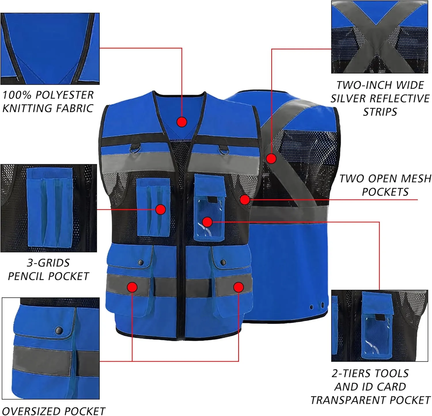 Safety Vest High Visibility Reflective Construction Vest
