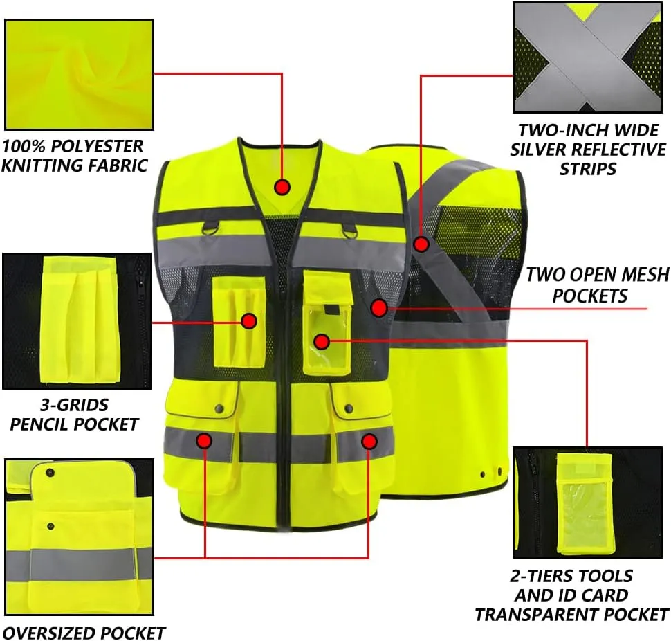 Safety Vest High Visibility Reflective Construction Vest