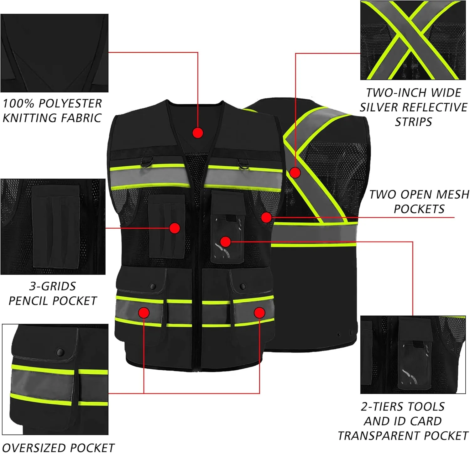 Safety Vest High Visibility Reflective Construction Vest