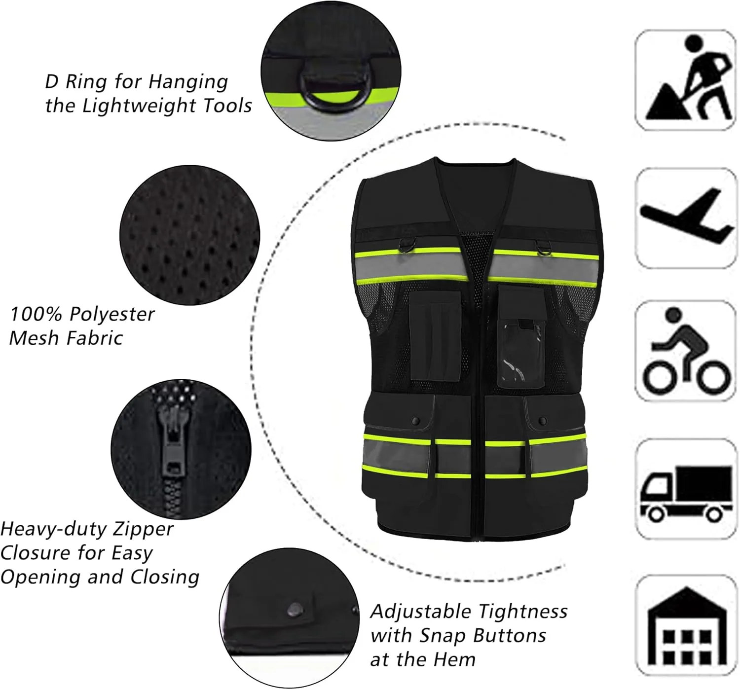 Safety Vest High Visibility Reflective Construction Vest