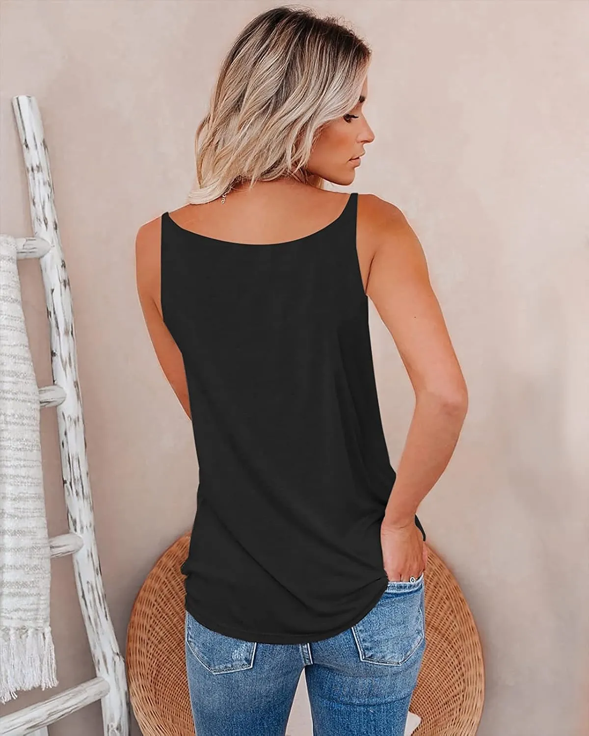 SAUKOLE Summer Tank Tops for Women V Neck Womens Fashion Sleeveless Top Loose Fit Casual Stripe Shirts Blouse