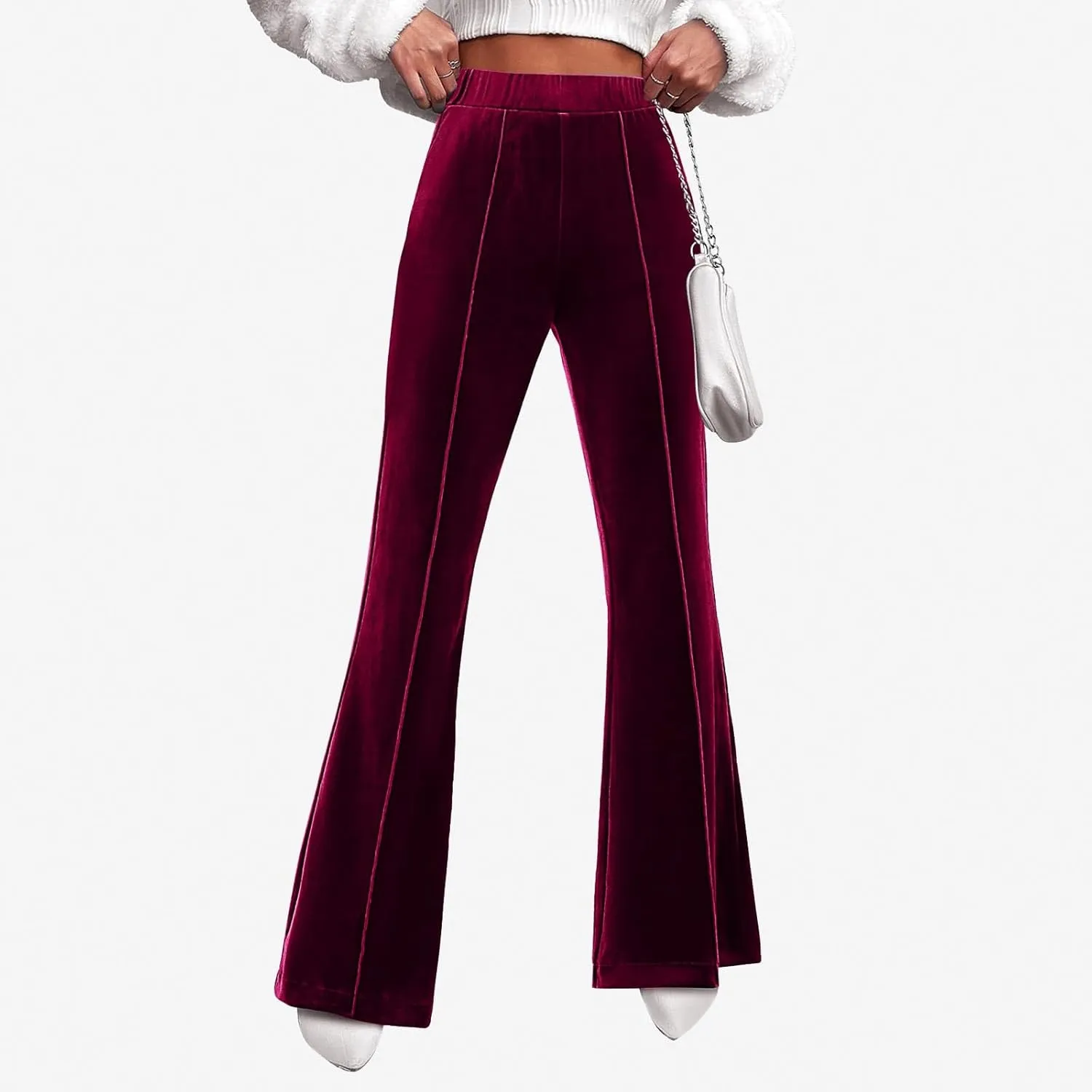 sdbrld Velvet Pants Women High Waisted Wide Leg Flare Elastic Waist Pull On Trousers Sparkle Pants