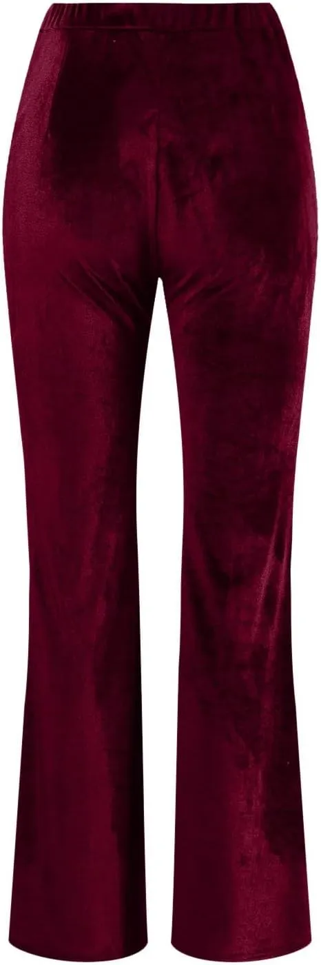 sdbrld Velvet Pants Women High Waisted Wide Leg Flare Elastic Waist Pull On Trousers Sparkle Pants
