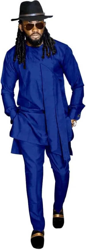 SEA&ALP Men's Fashion Clothes African Shirt and Pant Suit Dashiki Long Sleeve Casual Outfits Blouse Pockets