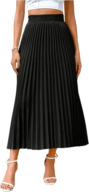 SHENHE Women's High Waisted A Line Maxi Pleated Skirts Office Work Elegant Basic Long Skirts