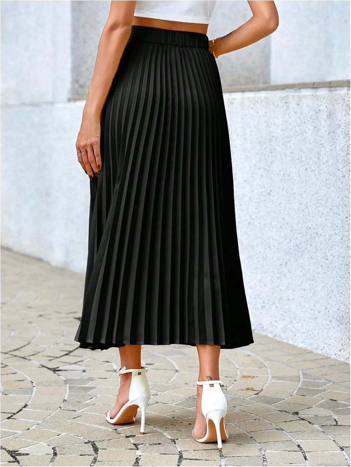 SHENHE Women's High Waisted A Line Maxi Pleated Skirts Office Work Elegant Basic Long Skirts