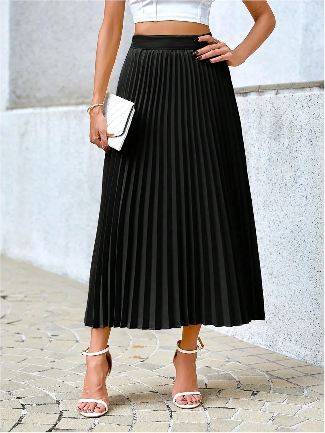 SHENHE Women's High Waisted A Line Maxi Pleated Skirts Office Work Elegant Basic Long Skirts