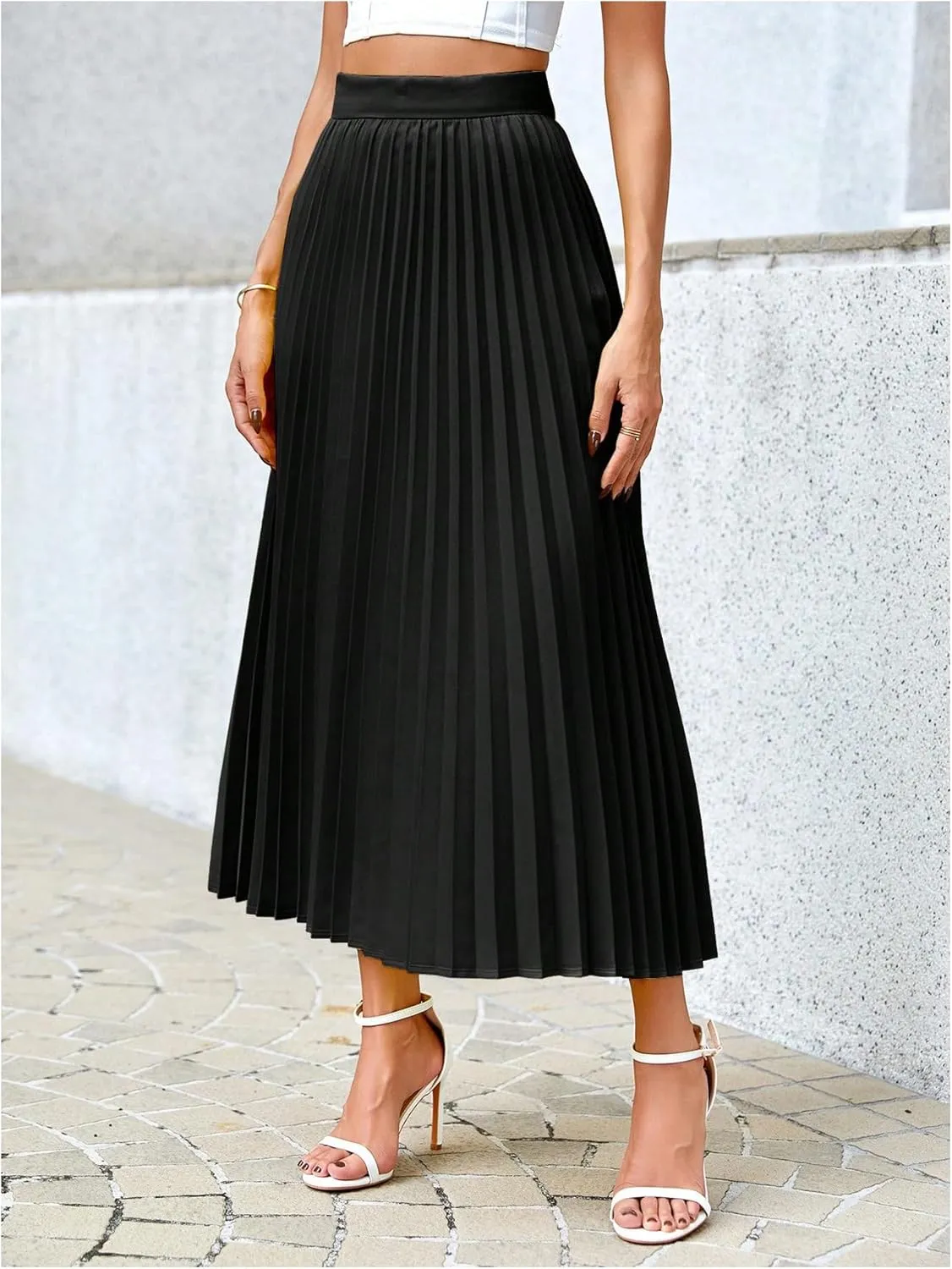 SHENHE Women's High Waisted A Line Maxi Pleated Skirts Office Work Elegant Basic Long Skirts