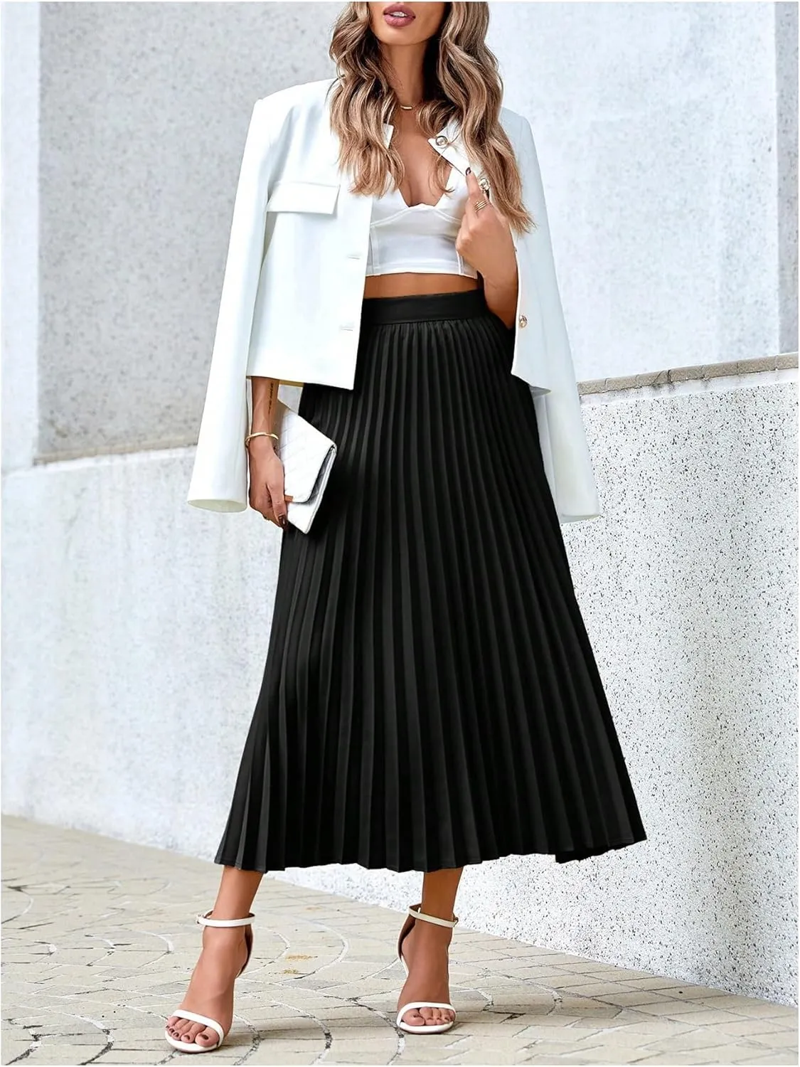 SHENHE Women's High Waisted A Line Maxi Pleated Skirts Office Work Elegant Basic Long Skirts