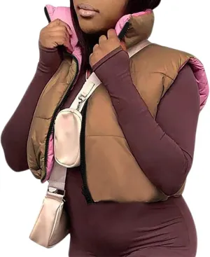 SHIBAOZI Women Girls Cropped Puffer Vest Jackets Casual Zip-up Sleeveless Winter Warm Down Coat
