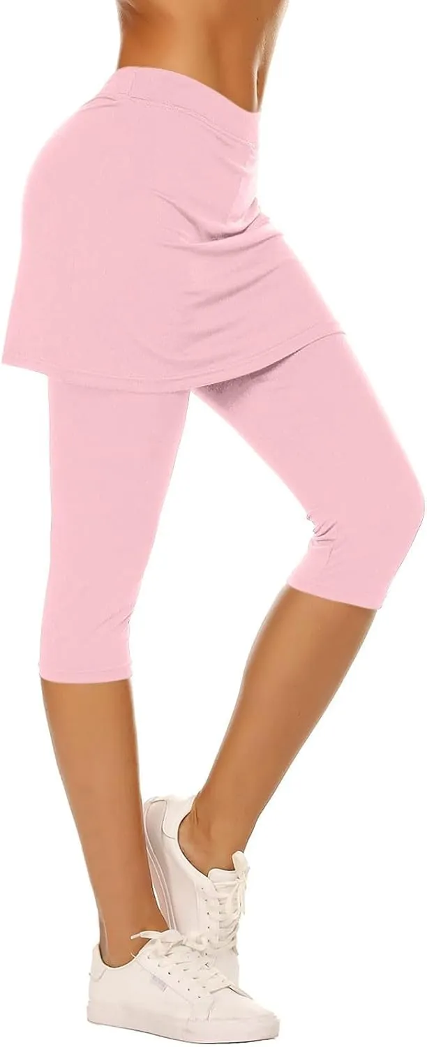 Skirted Legging for Women Cheerleading Tennis Pickleball Golf Skorts Stretchy Soft Capris Athletic Skirt with Leggings