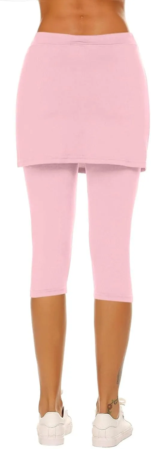 Skirted Legging for Women Cheerleading Tennis Pickleball Golf Skorts Stretchy Soft Capris Athletic Skirt with Leggings