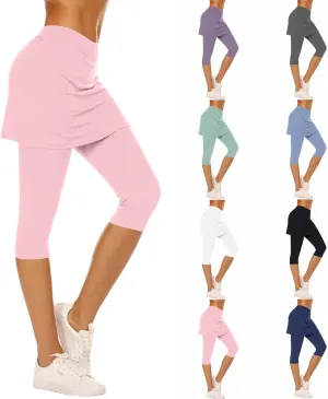 Skirted Legging for Women Cheerleading Tennis Pickleball Golf Skorts Stretchy Soft Capris Athletic Skirt with Leggings