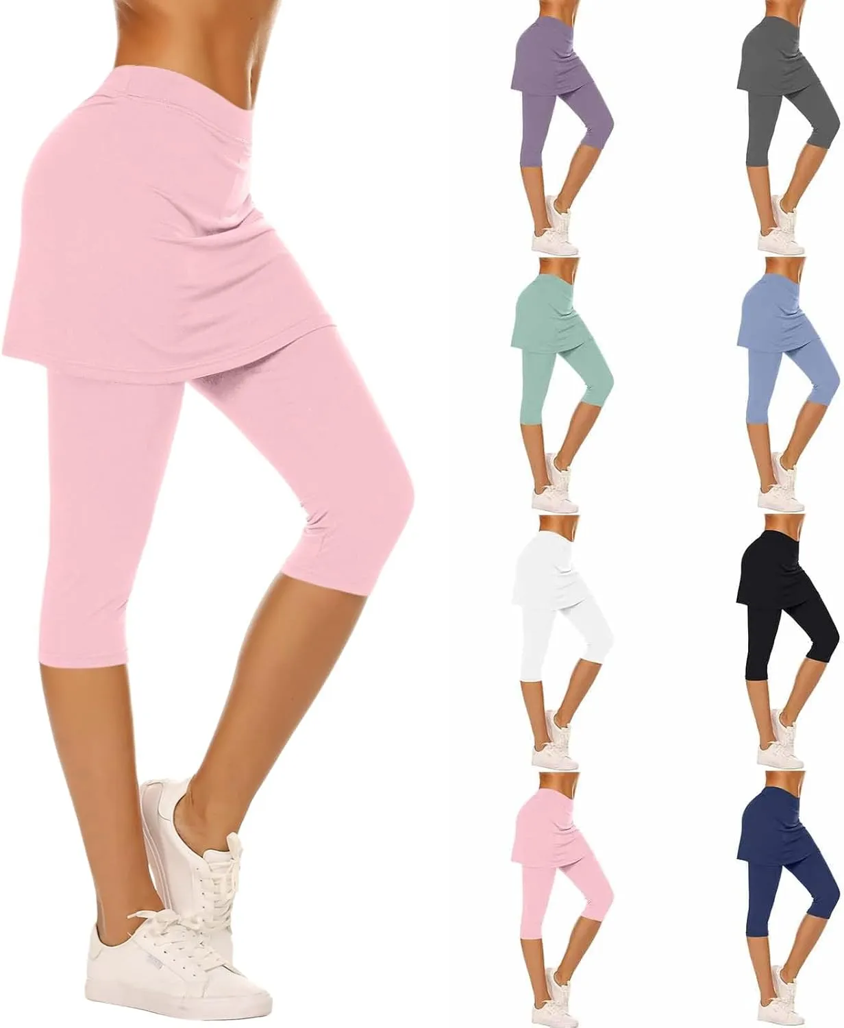Skirted Legging for Women Cheerleading Tennis Pickleball Golf Skorts Stretchy Soft Capris Athletic Skirt with Leggings