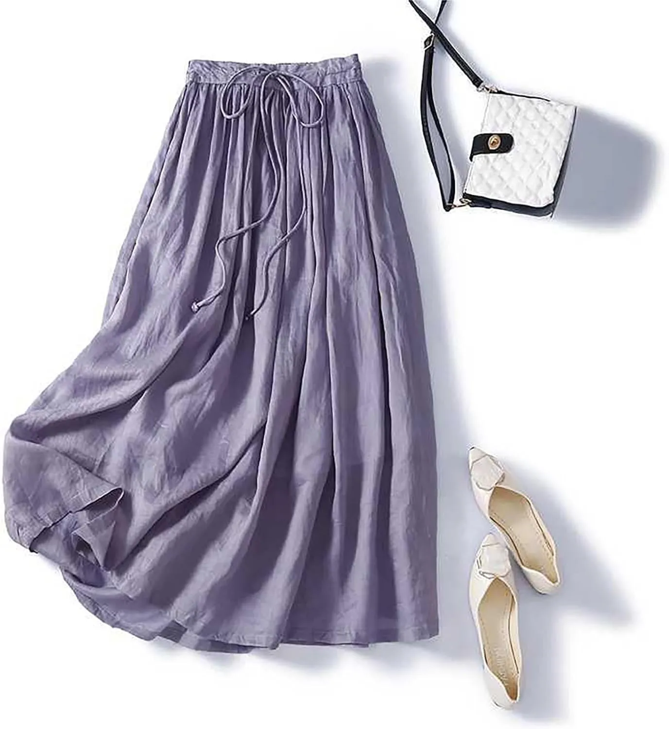 Skirts for Women A-Line Cotton Linen Flowy Skirt Casual High Waisted Comfort Skirt Fashion Drawstring Maxi Skirt