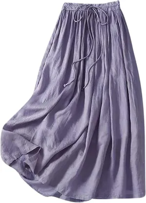 Skirts for Women A-Line Cotton Linen Flowy Skirt Casual High Waisted Comfort Skirt Fashion Drawstring Maxi Skirt