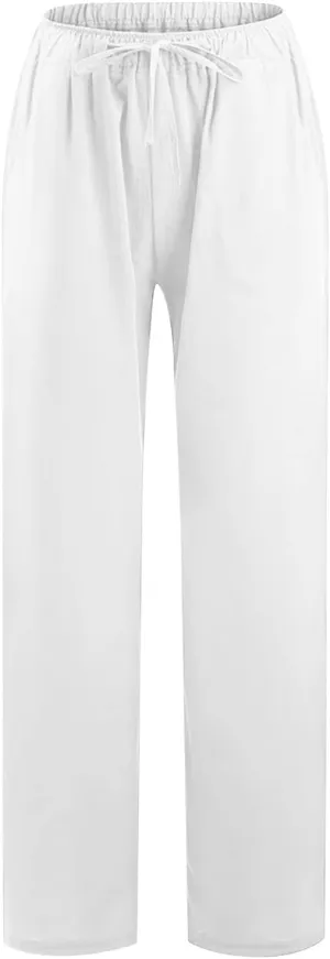 SMIDOW High Waist Wide Leg Pants for Women Drawstring Elastic Waist Casual Loose Comfy Cotton Linen Trousers