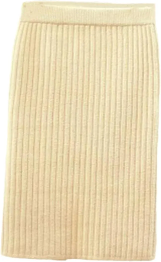 Spring Summer Women Thick Sweater Skirt Elastic High Waist Pleated Midi Knitted Pencil Solid Elegant Skirts