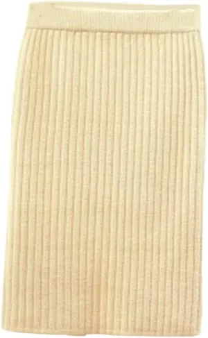 Spring Summer Women Thick Sweater Skirt Elastic High Waist Pleated Midi Knitted Pencil Solid Elegant Skirts