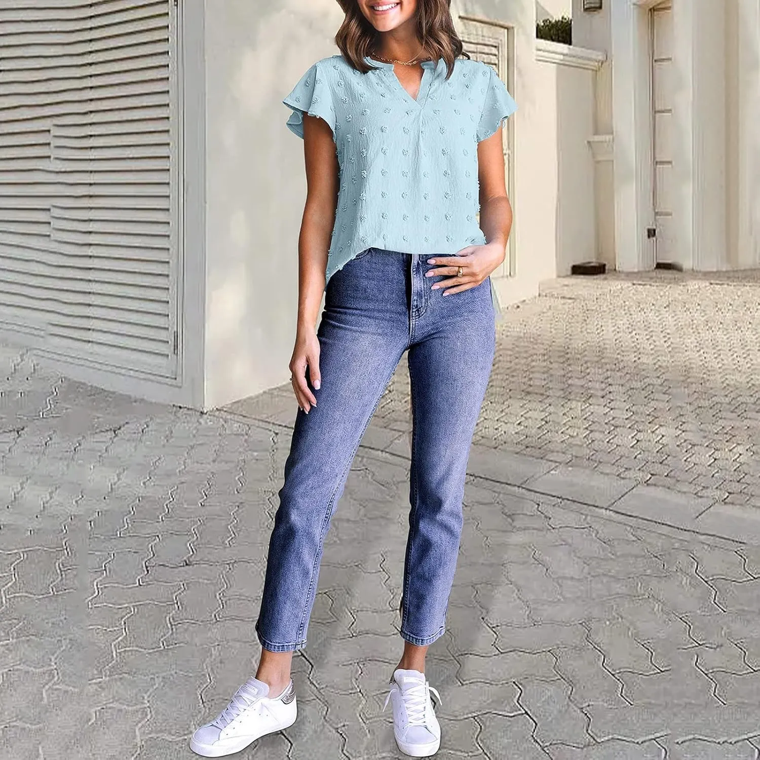 Spring Tops for Women 2024,Short Sleeve Textured Tops Crewneck Knit Solid Loose Casual Basic T Shirts Tee Blouse