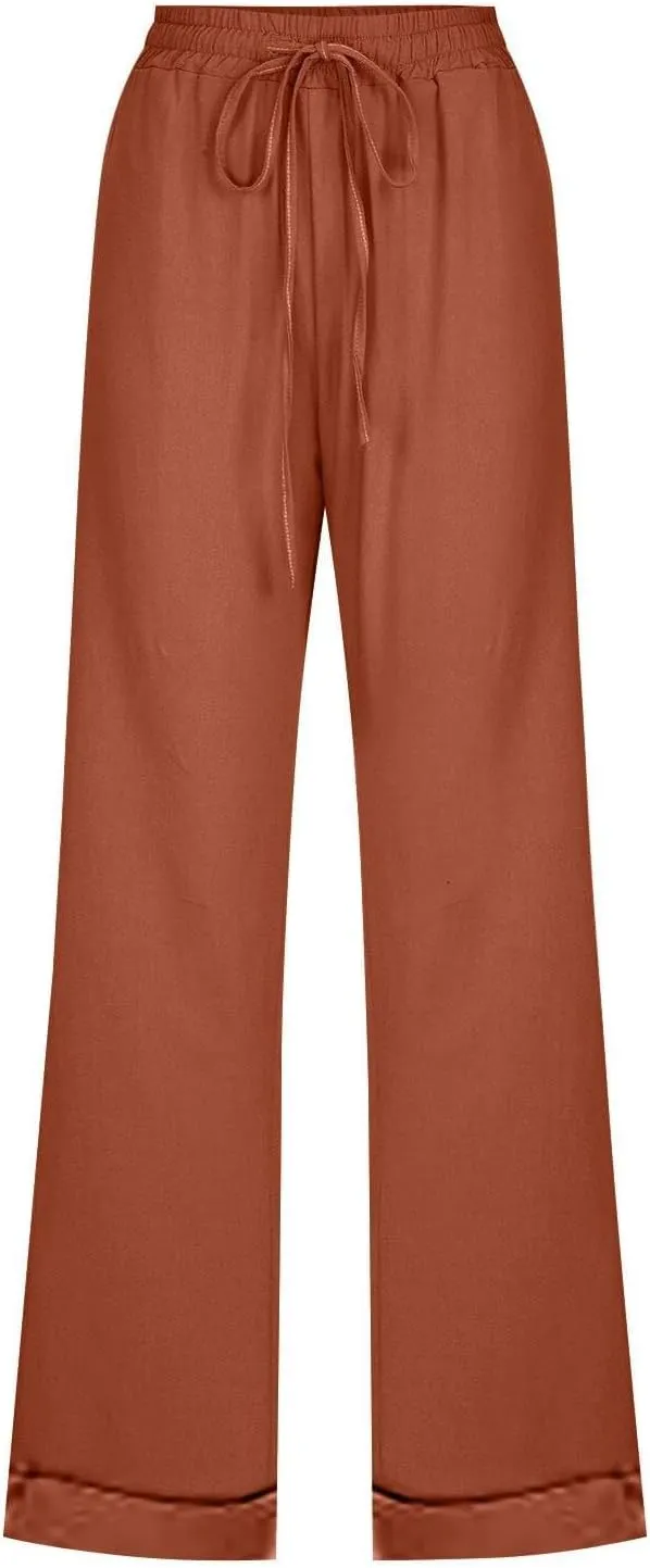 Straight Leg Linen Pants for Women 2025 Summer Slim Leg Elastic Waist Trousers Fashion Casual Lounge Work Office Pant