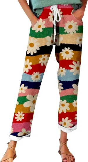 Straight Linen Pants Summer Capris for Women Plus Size Petite Cotton Wide Leg Linen Yoga Pants