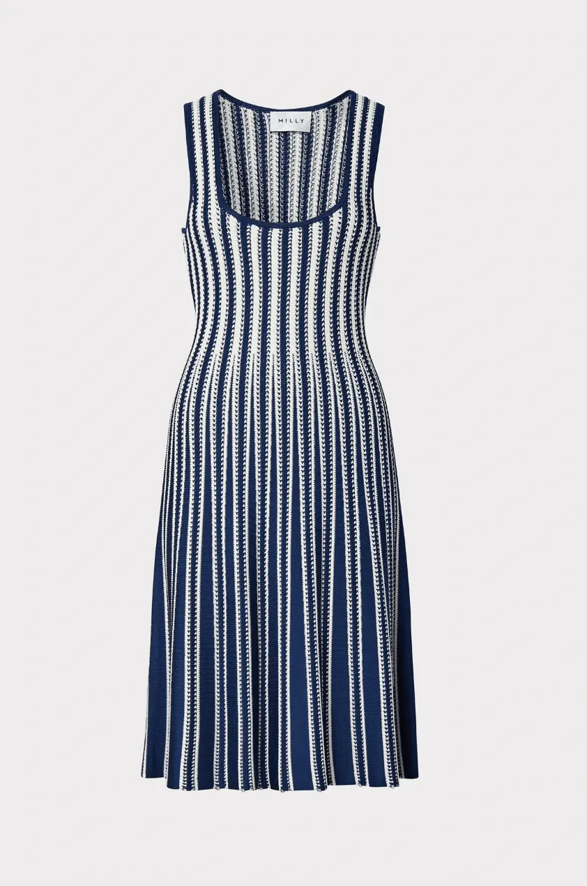Stripe Fit & Flare Dress by Milly
