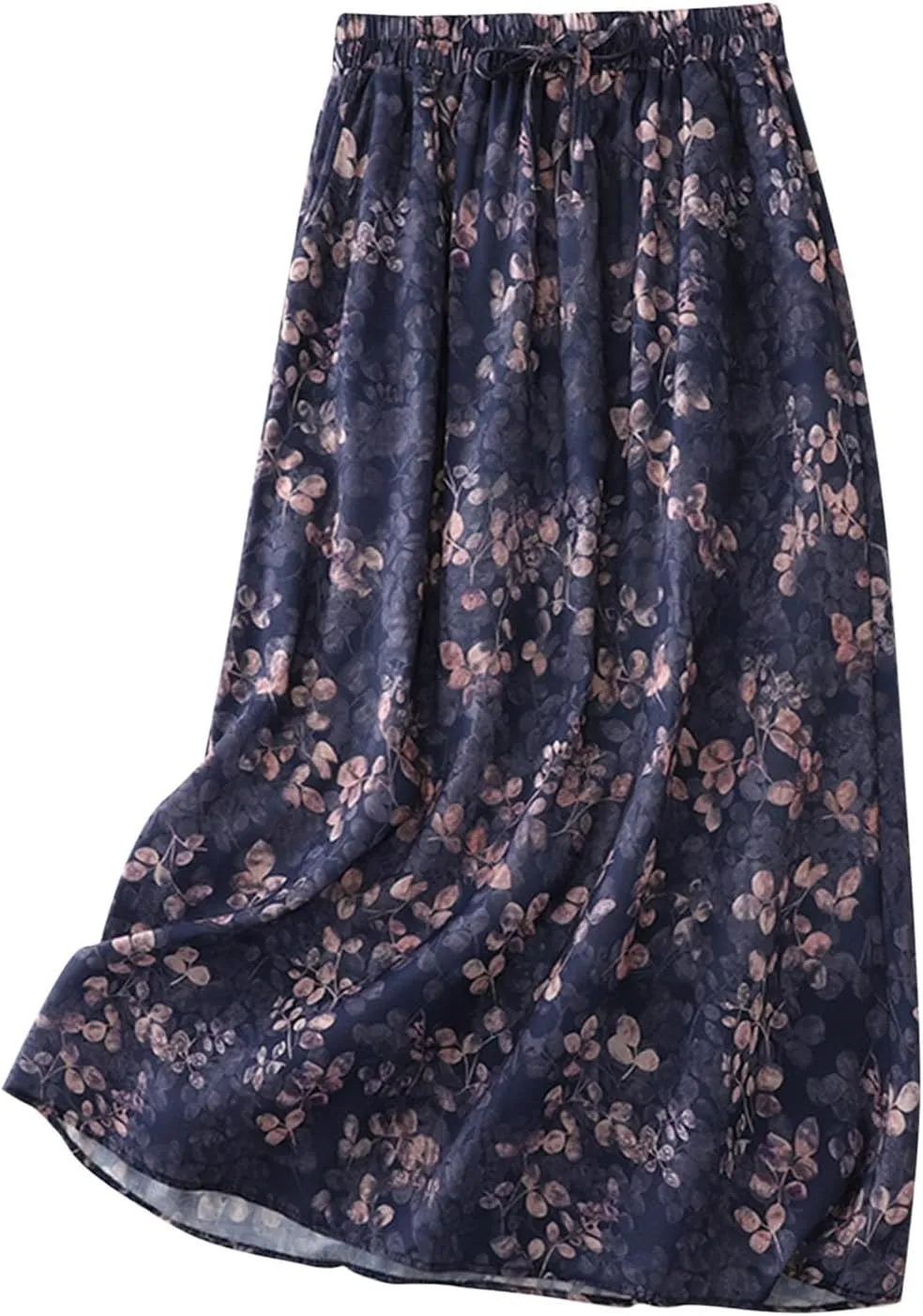 Summer Boho Floral Midi Skirt for Women Elastic Waist Flowy Vacation A-Line Skirts Casual Lightweight Beach Skirt