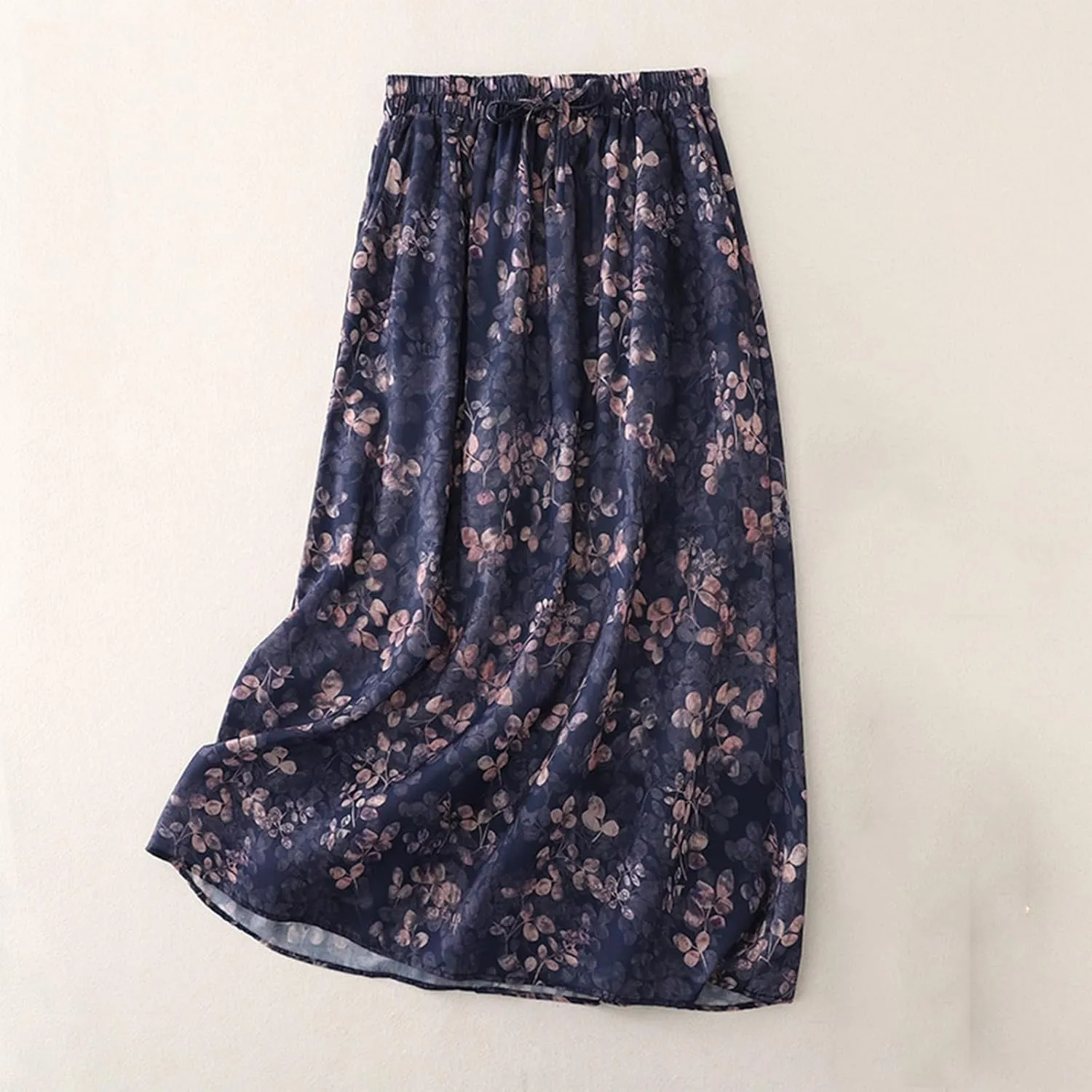 Summer Boho Floral Midi Skirt for Women Elastic Waist Flowy Vacation A-Line Skirts Casual Lightweight Beach Skirt