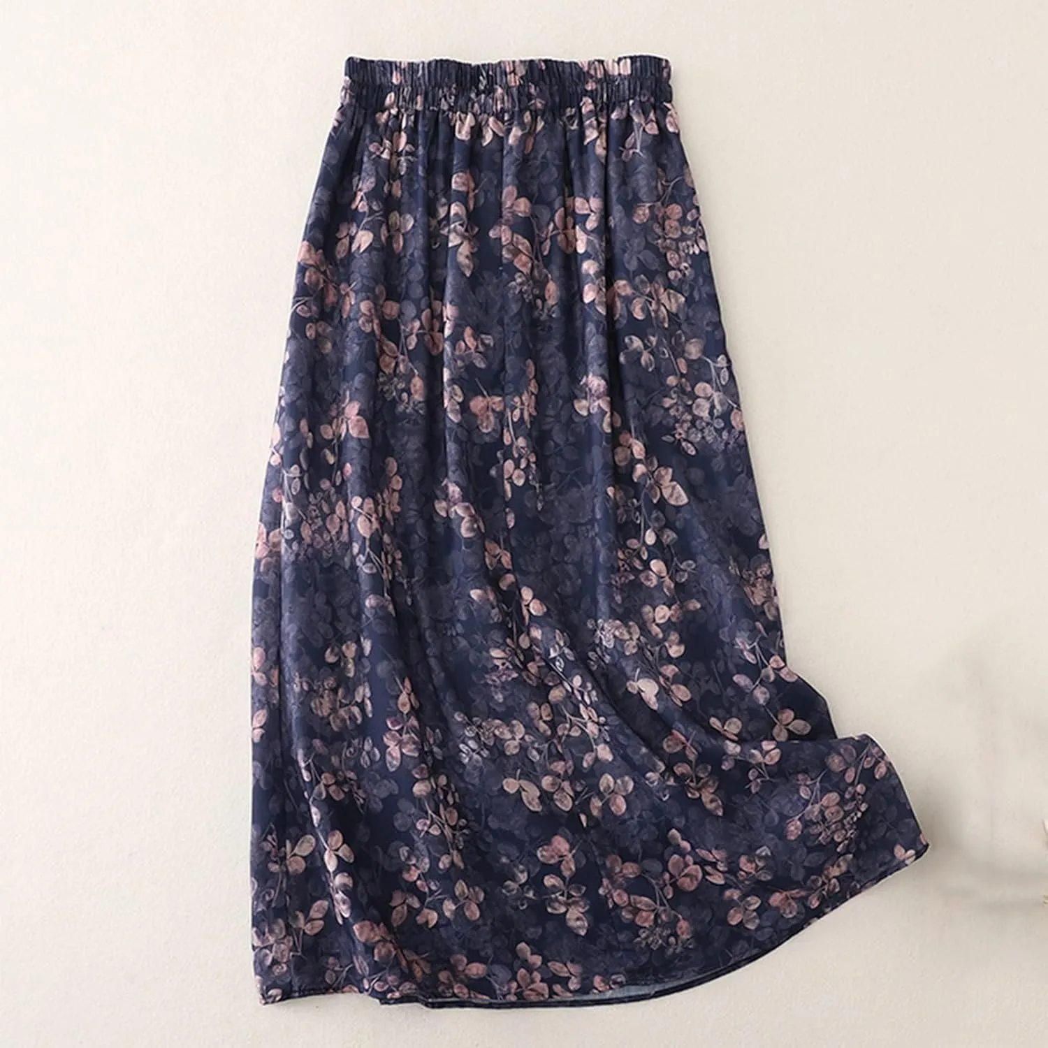 Summer Boho Floral Midi Skirt for Women Elastic Waist Flowy Vacation A-Line Skirts Casual Lightweight Beach Skirt