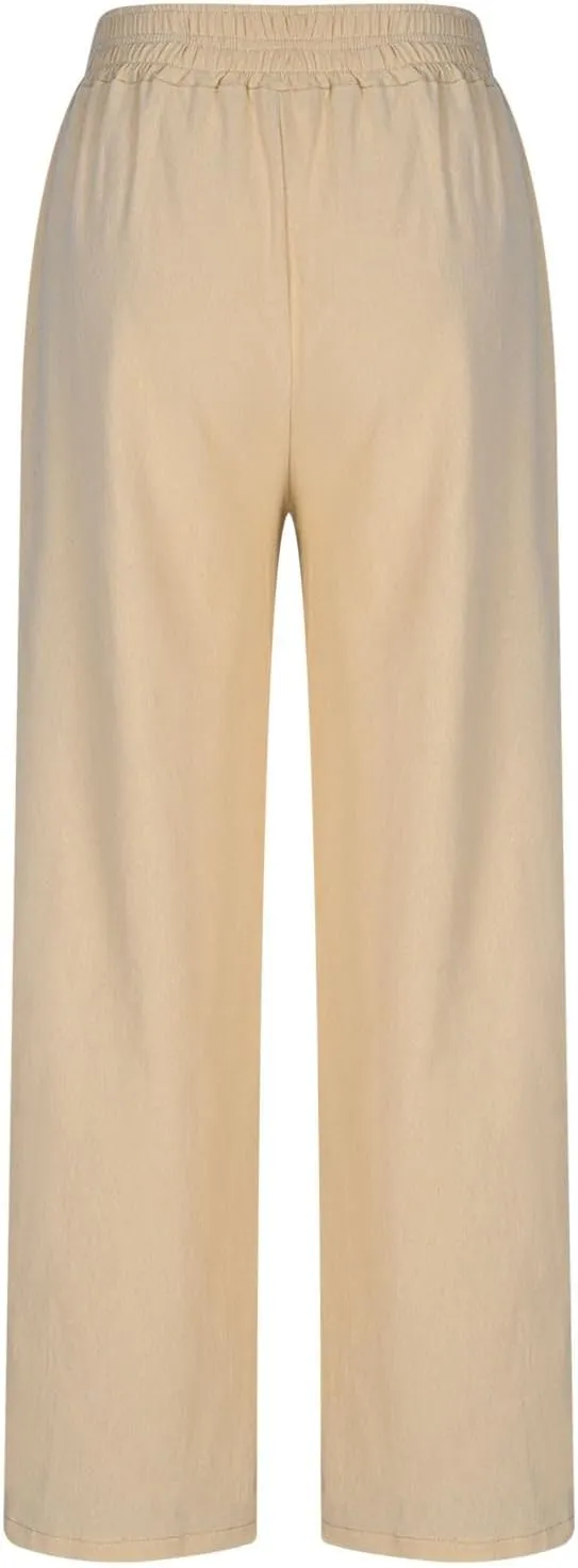 Summer Casual Loose Wide Leg Palazzo Pants for Womens Spring Linen Pants High Waist Flowy Beach Trousers Outfits