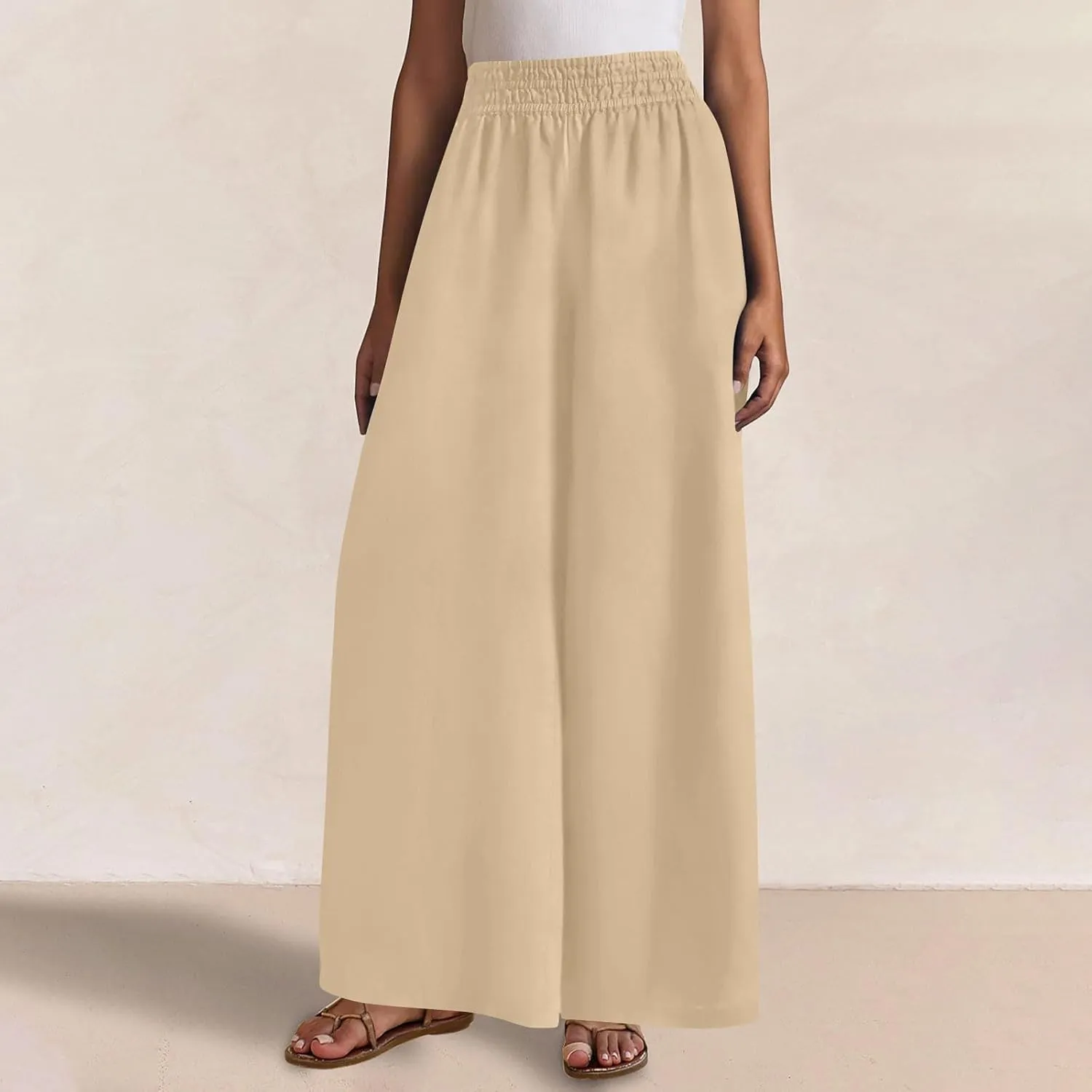 Summer Casual Loose Wide Leg Palazzo Pants for Womens Spring Linen Pants High Waist Flowy Beach Trousers Outfits