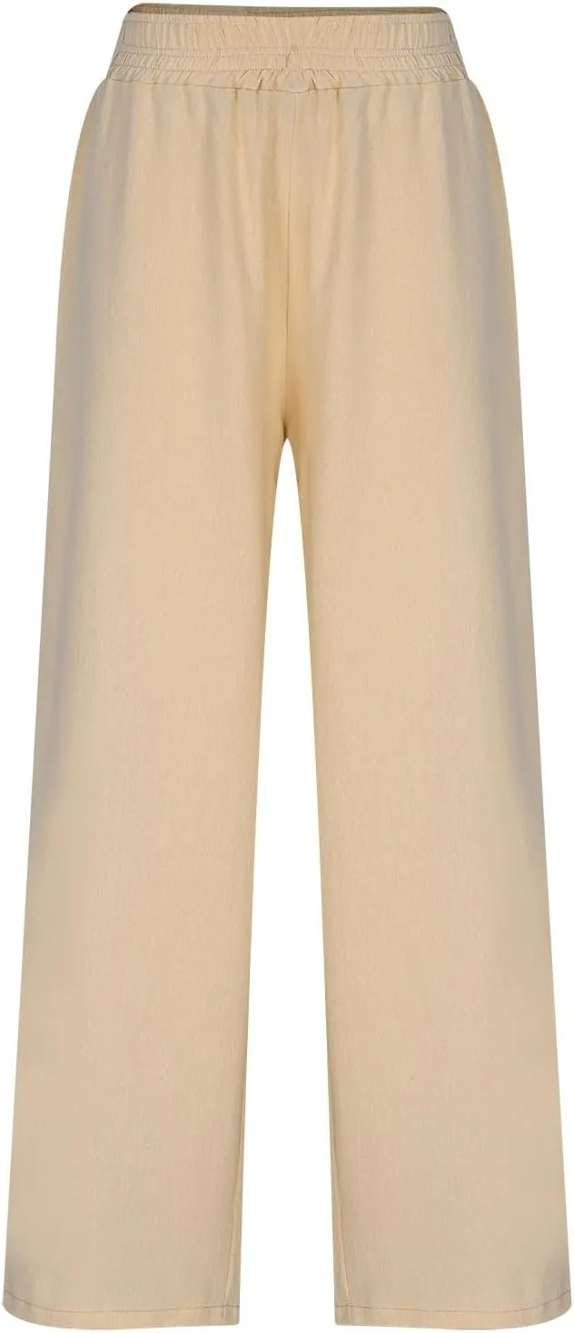 Summer Casual Loose Wide Leg Palazzo Pants for Womens Spring Linen Pants High Waist Flowy Beach Trousers Outfits