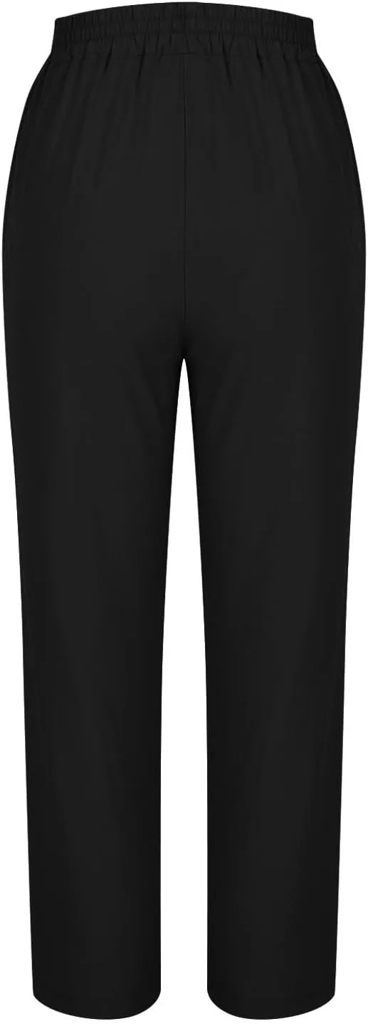 Summer Linen Cropped Trousers for Women Trendy Capris High Waist Straight Wide Leg Beach Pants Loose Slacks