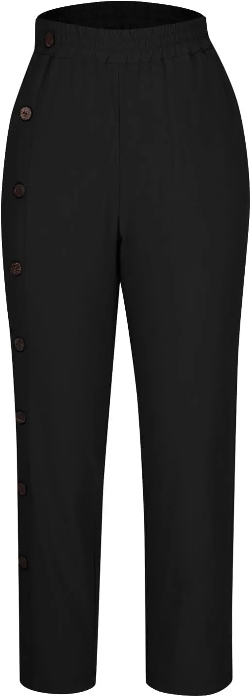 Summer Linen Cropped Trousers for Women Trendy Capris High Waist Straight Wide Leg Beach Pants Loose Slacks