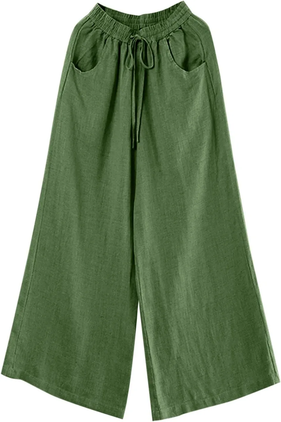 Summer Linen Palazzo Pants for Women Flowy Wide Leg Beach Pants with Pockets High Waisted Loose Baggy Trousers