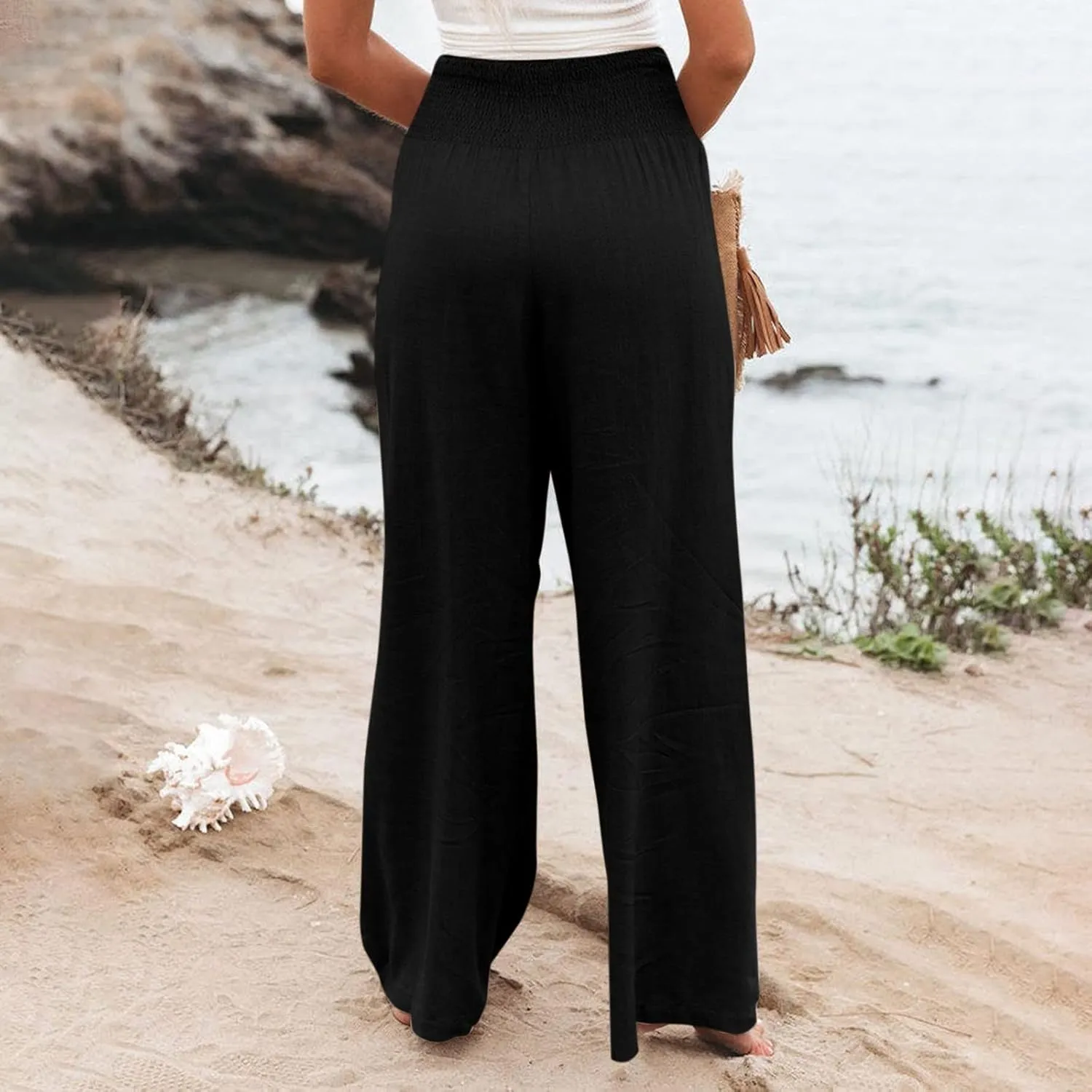 Summer Linen Pants for Women Lounge Lightweight Drawstring Loose Casual Linen Outfits Women