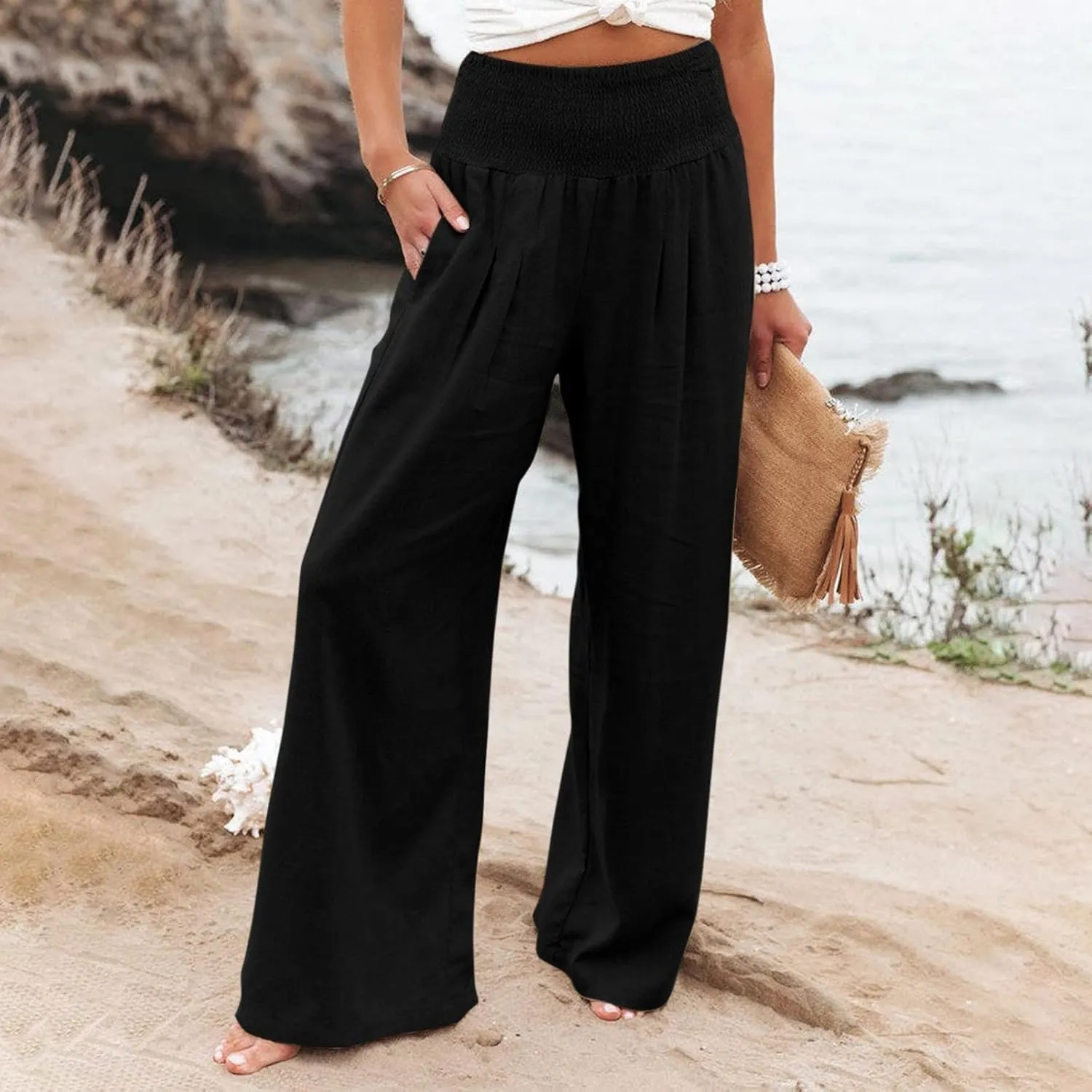 Summer Linen Pants for Women Lounge Lightweight Drawstring Loose Casual Linen Outfits Women