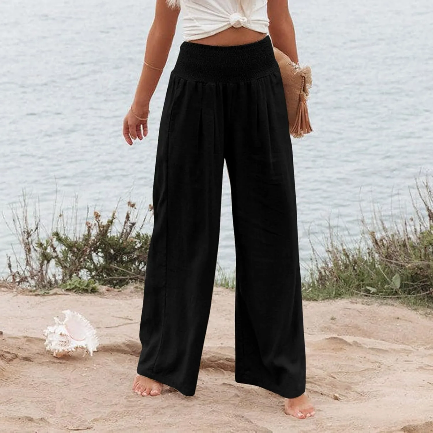 Summer Linen Pants for Women Lounge Lightweight Drawstring Loose Casual Linen Outfits Women
