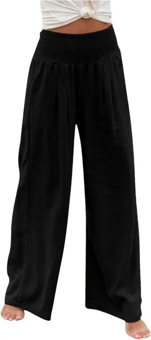 Summer Linen Pants for Women Lounge Lightweight Drawstring Loose Casual Linen Outfits Women