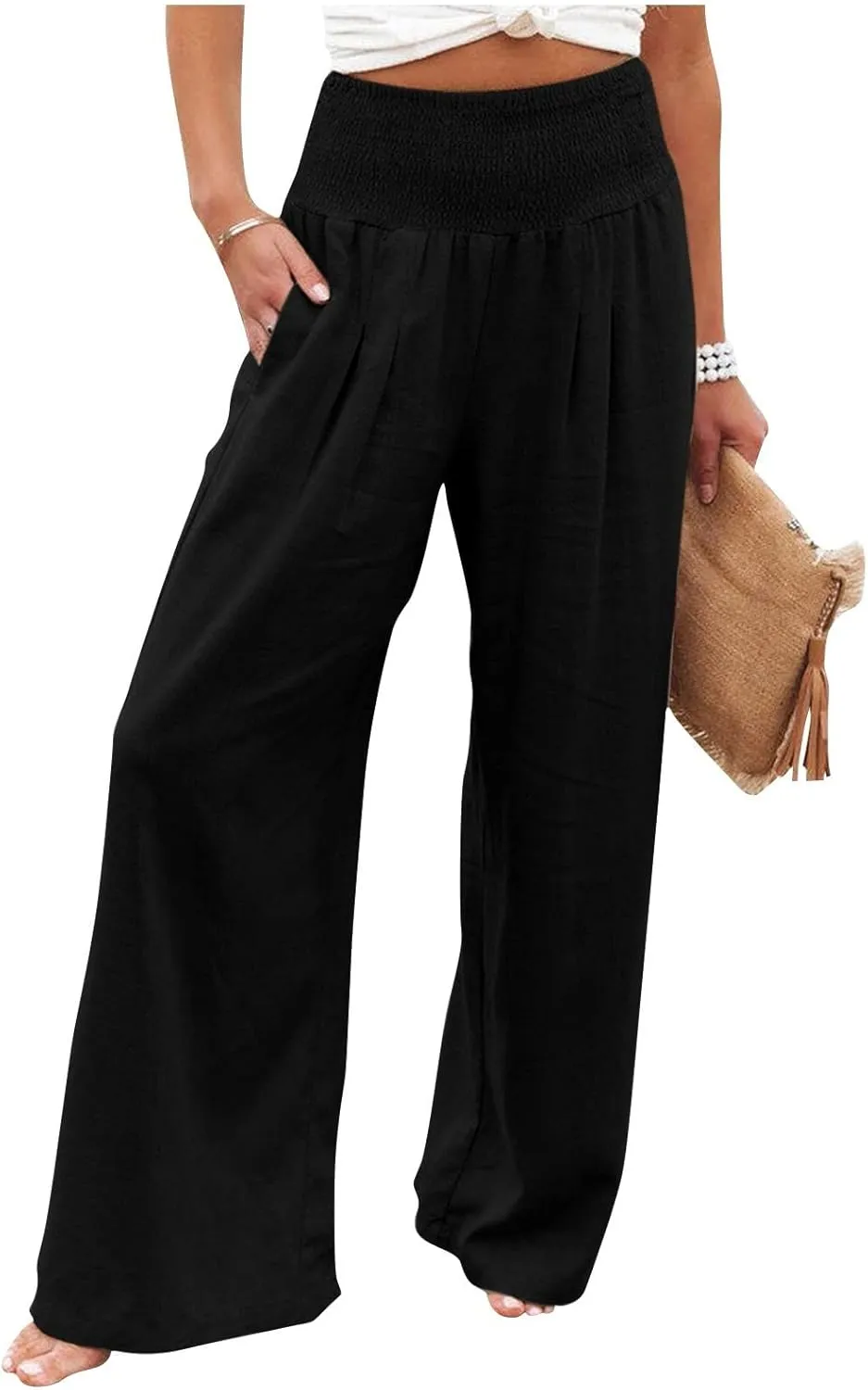 Summer Linen Pants for Women Lounge Lightweight Drawstring Loose Casual Linen Outfits Women
