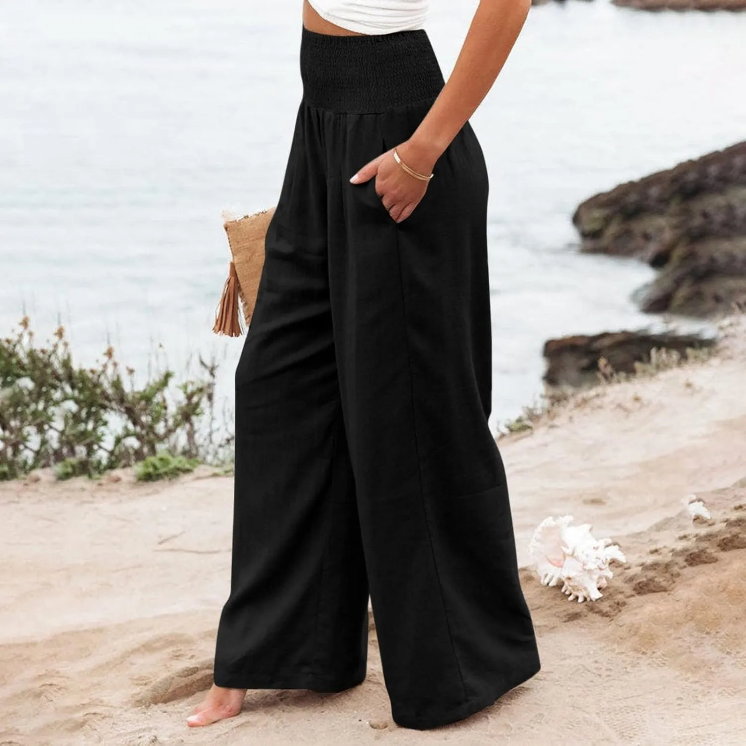 Summer Linen Pants for Women Lounge Lightweight Drawstring Loose Casual Linen Outfits Women