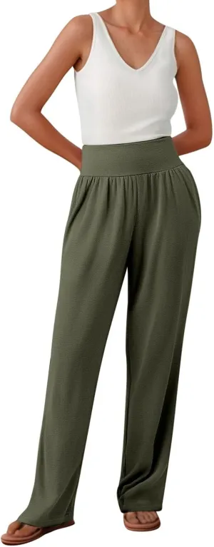 Summer Pants for Women 2025 Vacation Dress Pants Business Casual High Waist Stretchy Trousers Office Slacks Bottoms